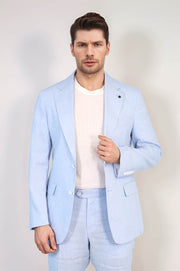 VELVARDE KETEN/MONO YAKA ÇİFT YIRTMAÇ TAKIM A MAVİ